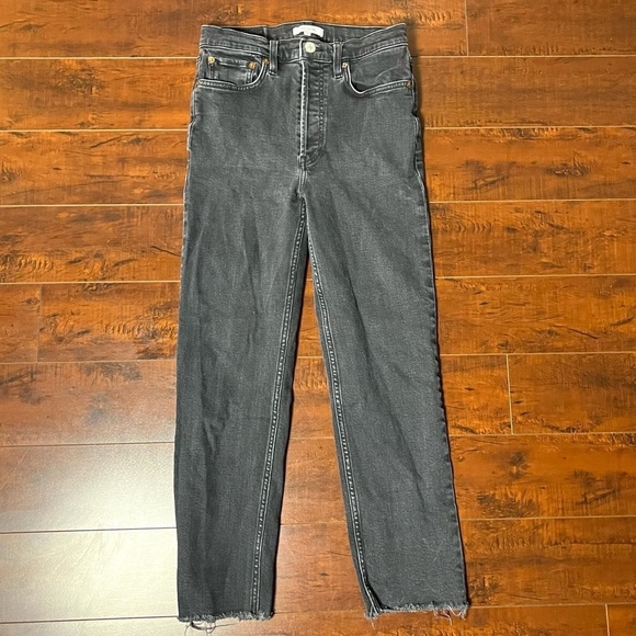 RE/DONE Revolve Denim High Rise Stove Pipe Faded Black Raw Hem Size 28 Redone - Picture 5 of 14